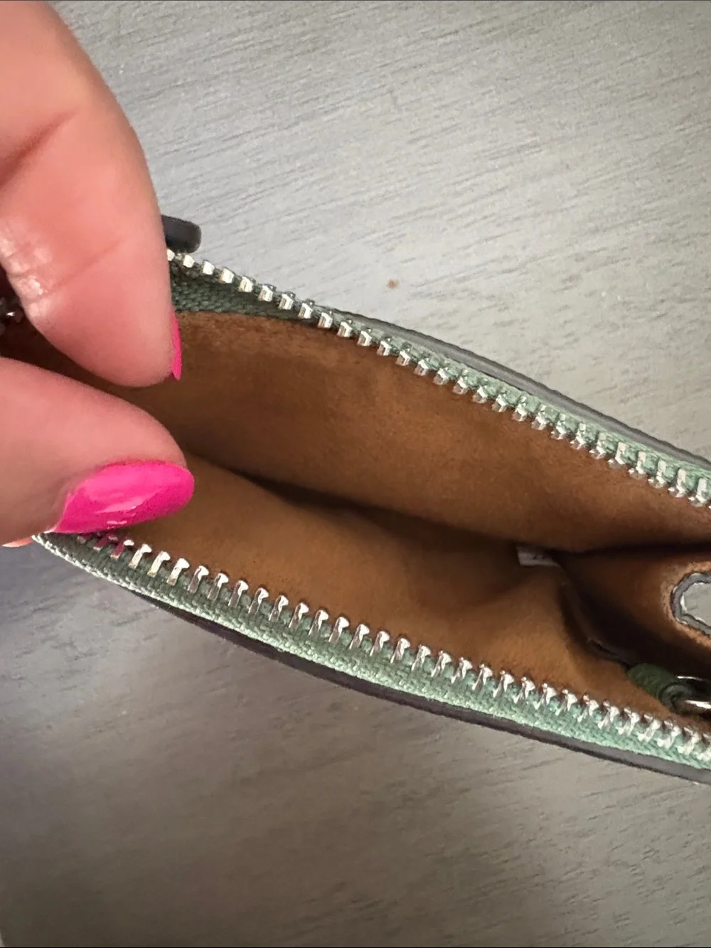 Coach Mint Green Leather Zip Card Case with Key Ring